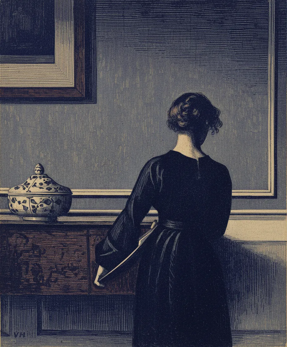 Interior with a Woman,  Back View by Vilhelm Hammershøi